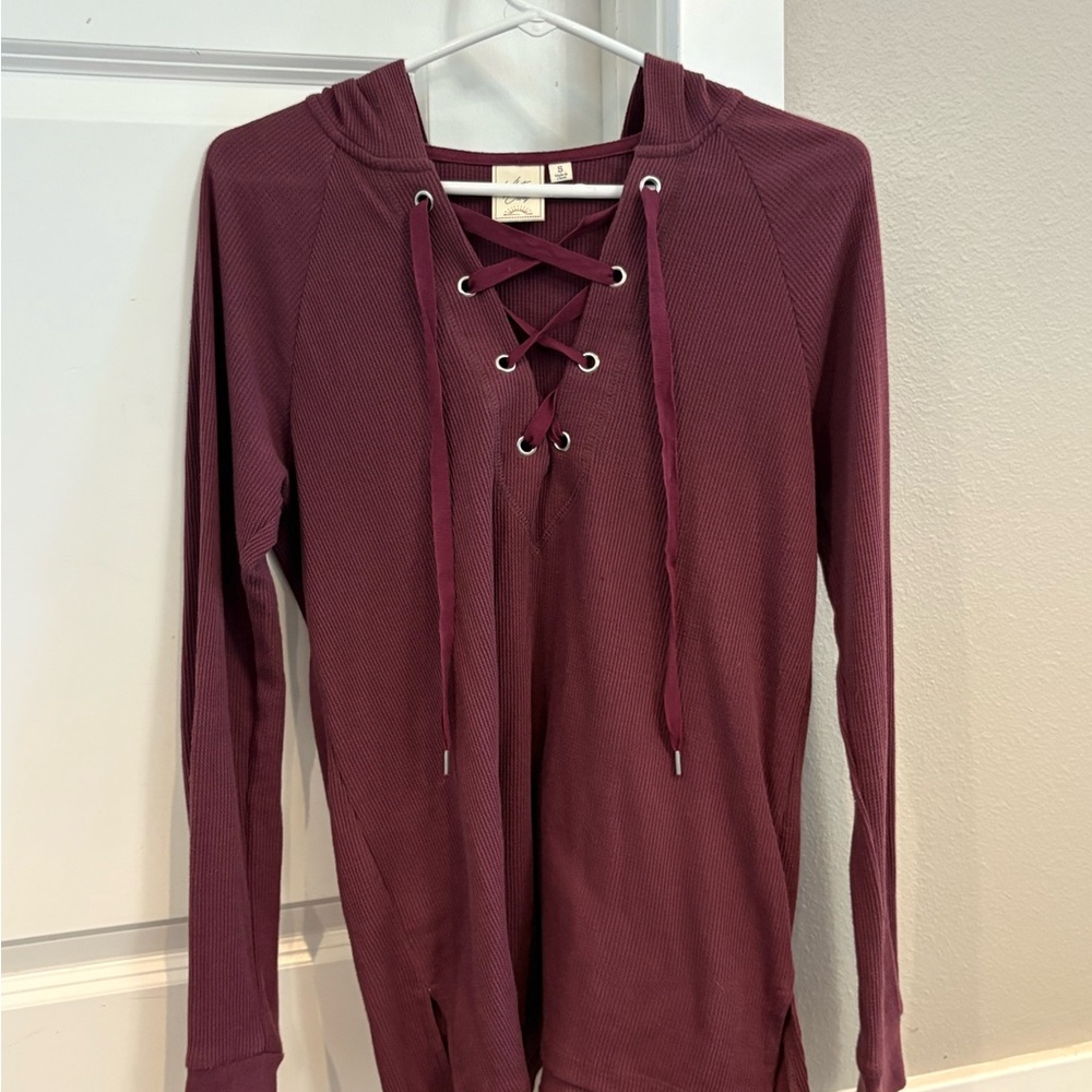 White Crow Maroon Lace-Up Hoodie